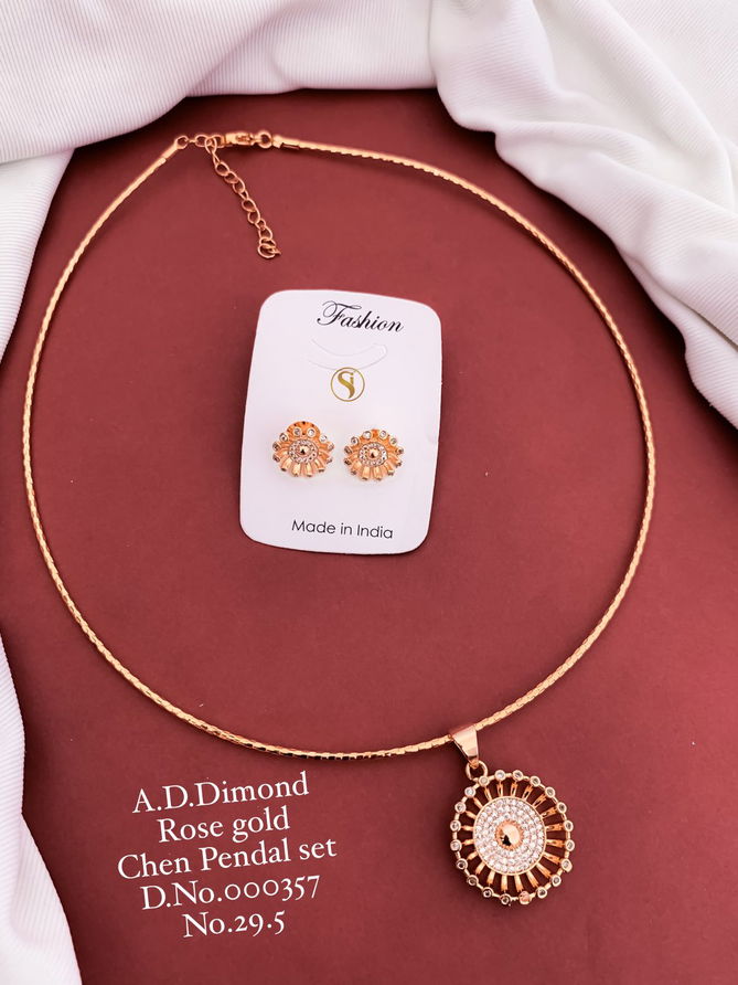 AD Dimaond Designer Rose Gold Silver Chain Pendal Set 2 Wholesalers In Delhi
